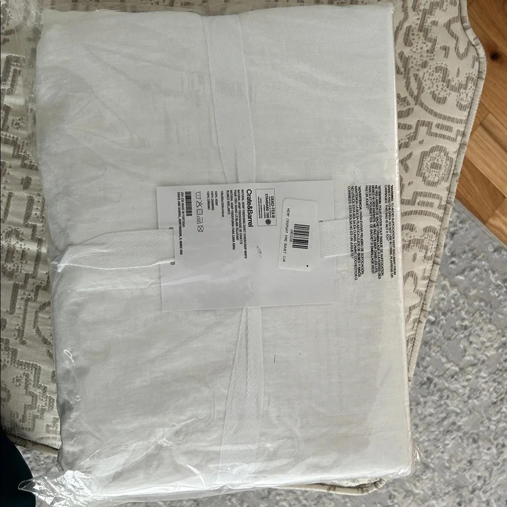Crate&Barrel Organic Cotton Sateen White KING Duvet Cover